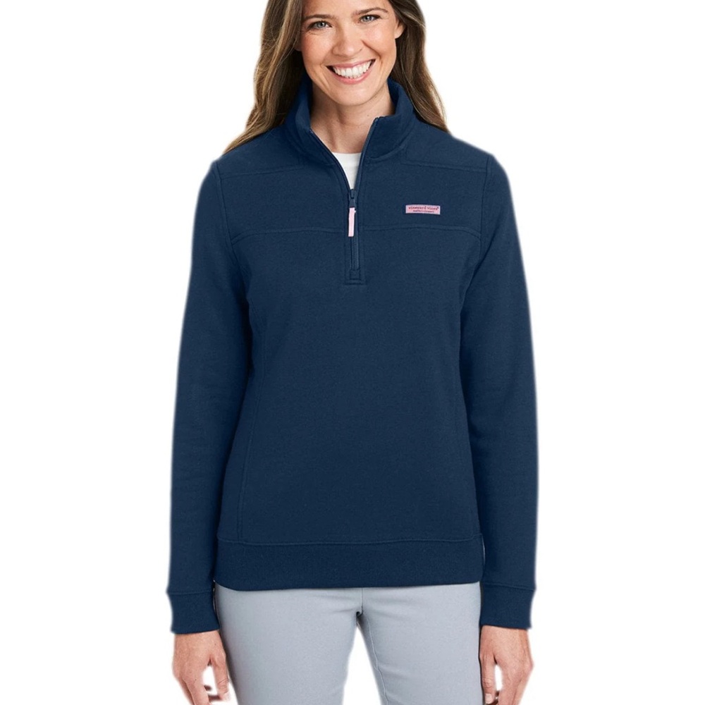 Vineyard Vines Navy Quarter-Zip Pullover with Pink Logo Accent